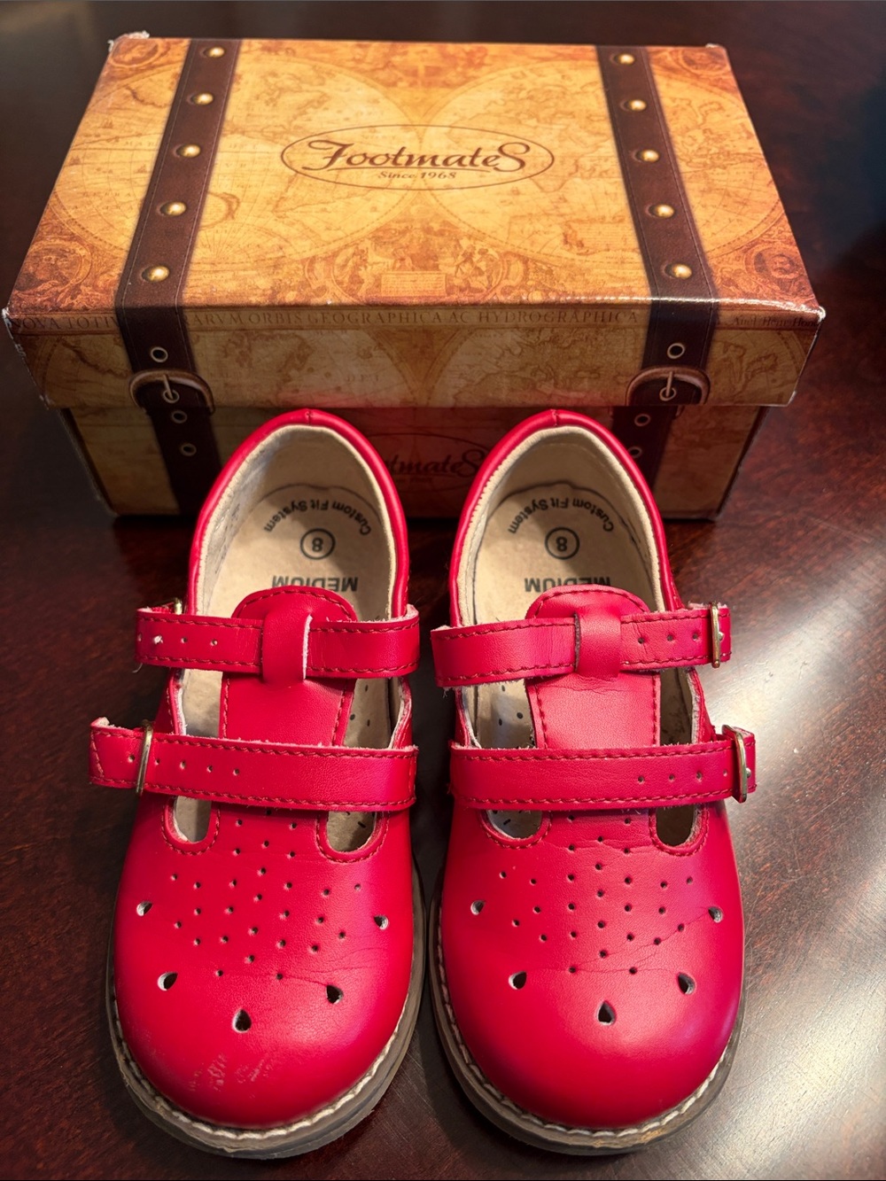 FootMates Danielle Apple Red Girls' Double-Strap Mary Jane Shoes